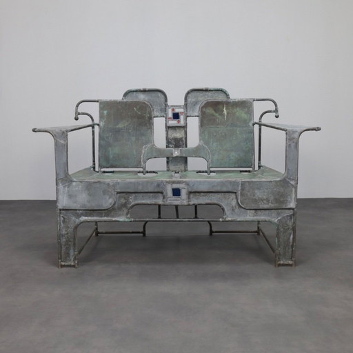Banc sculptural en cuivre, zinc et vitrail par Cor de Ree, Pays-Bas, 1999