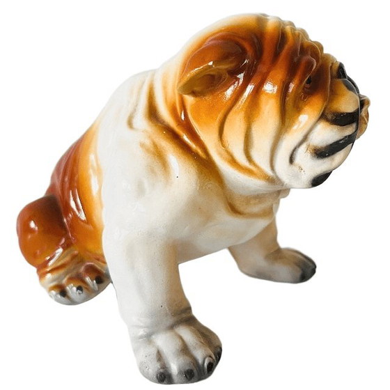 Image 1 of Vintage mid-century dog figurine English Bulldog dog statue ceramic 1960s
