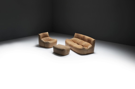 Original vintage Aralia set natural leather 1981 by Michel Ducaroy - Ligne Roset