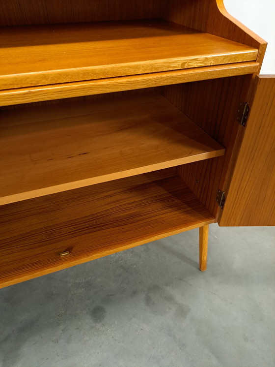 Image 1 of Teak Veneer Cabinet From Sweden With Drawers, Shelf And Extendable Shelf