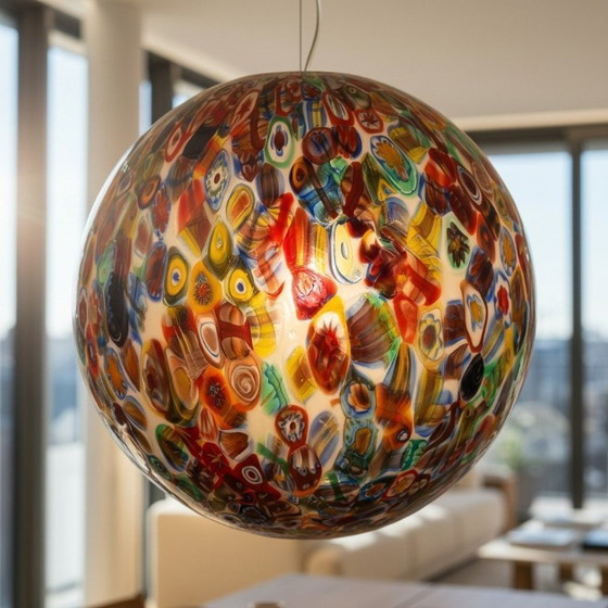 Image 1 of Murano glazen hanglamp Millefiori 40 cm handgeblazen bol