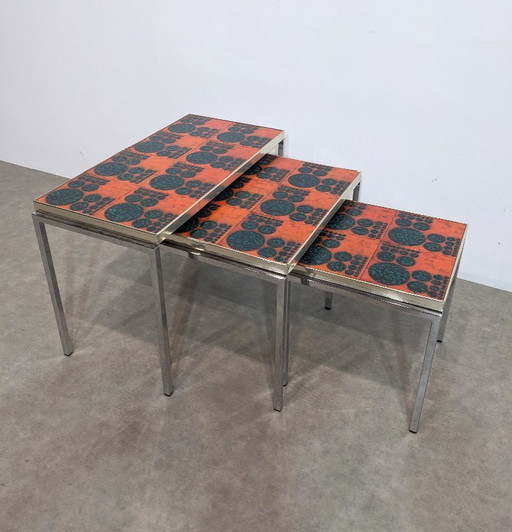 Three space-age nesting tables