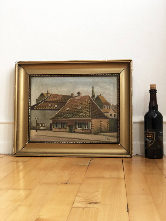 Image 1 of Grande peinture à l'huile originale d'époque représentant un cottage à la campagne, vers 1923