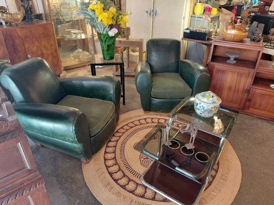 Image 1 of Pair of leather club chairs