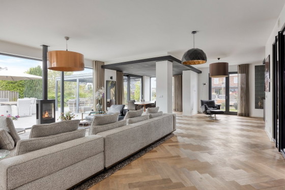 Minotti Lawrence Clan Corner sofa incl. leather pouf/ottoman, Textile, Beige (photo 3 of 5)