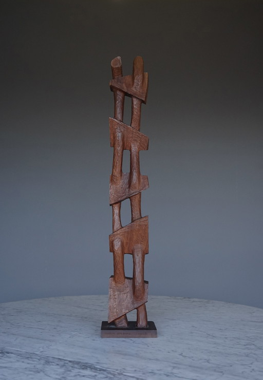 Bertus Hylkema, escultura abstracta de teca, 1968