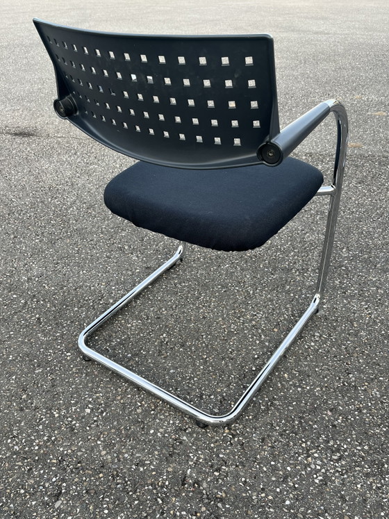 4x Vitra Visavis 2 Esszimmerstühle, Konferenzstühle – Chrome, Textile, Vintage (photo 12 of 14)