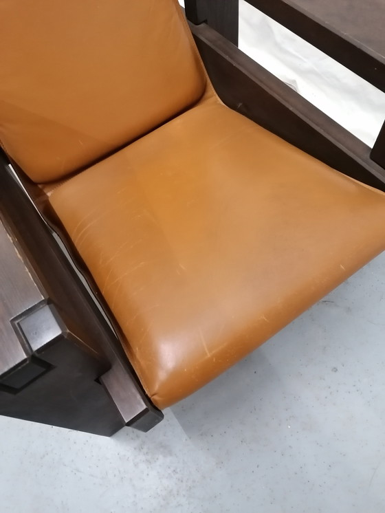 Image 1 of Brutalist style armchair, wood and leather, 70s