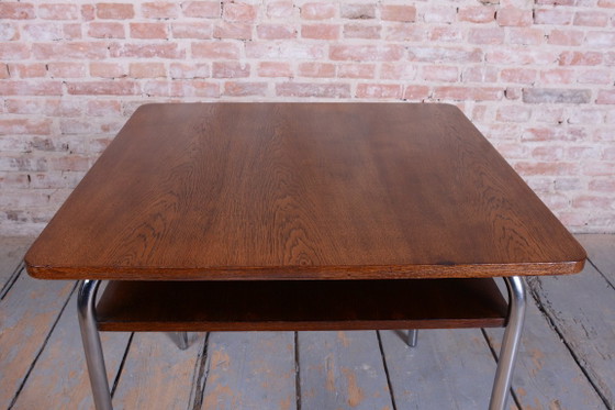 Gerestaureerde Bauhaus-tafel, van Vichr a spol., eikenhout, chroom, gepolijst, Tsjechisch, jaren 1940 – Metal (photo 6 of 15)