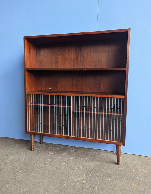 Vintage Danish wall cabinet/ glass sliding doors