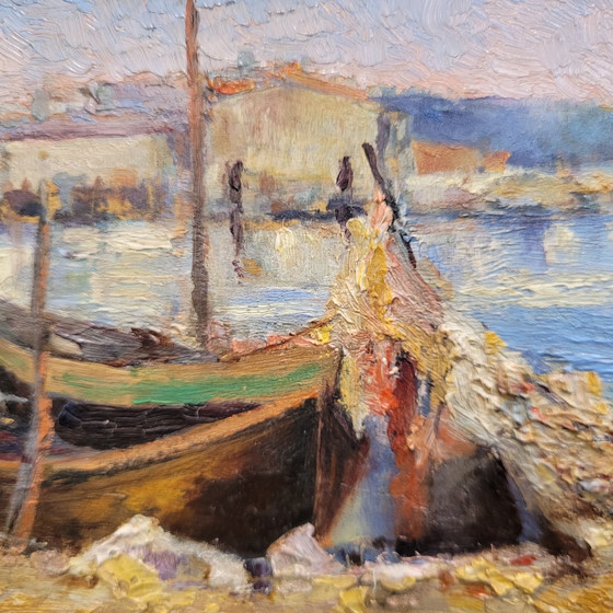 Image 1 of Huile sur panneau « Marina », École française, XIXe/XXe siècle – France