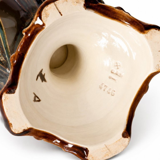 Image 1 of Pair of antique Austrian majolica vases from 1885, signed Gerbing & Stephan