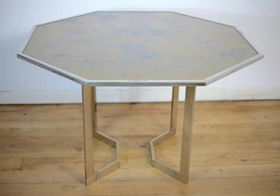 Image 1 of Tavolo in acciaio cromato e piano in vetro