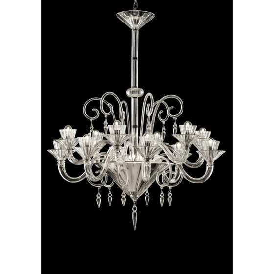 Image 1 of Refined Imperial “Rigadin” Chandelier in Transparent & Gold Murano Glass