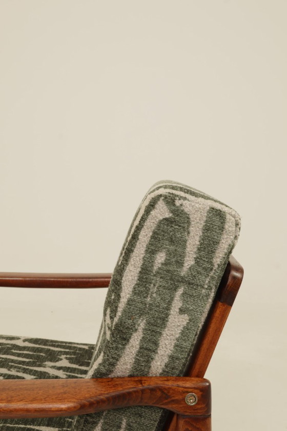 Image 1 of Vintage armchair green jaquard mid century modern design by Z.Bączyk 