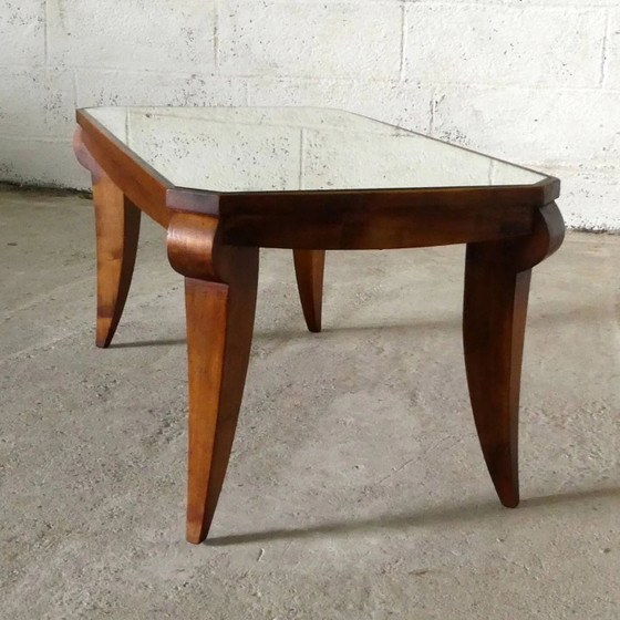Art Deco coffee table in walnut and mirror, 1940 – Wood (photo 8 of 10)