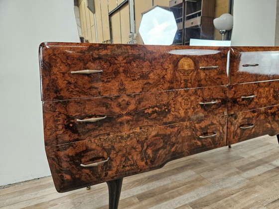 Tocador de madera de raíz con espejo, Cómodas, Vidrio, Marrón, Mid Century Modern (foto 12 de 15)