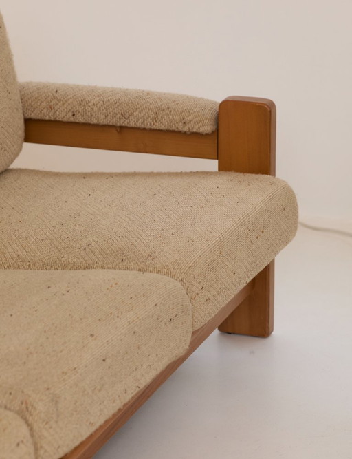 Divano vintage a 3 posti in olmo massello, Maison Regain, circa 1970/80