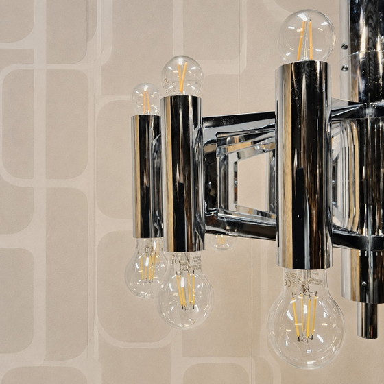 Image 1 of Vintage Large Chrome Italian Space Age Pendant Lamp Gaetano Sciolari (Sputnik Lamp)