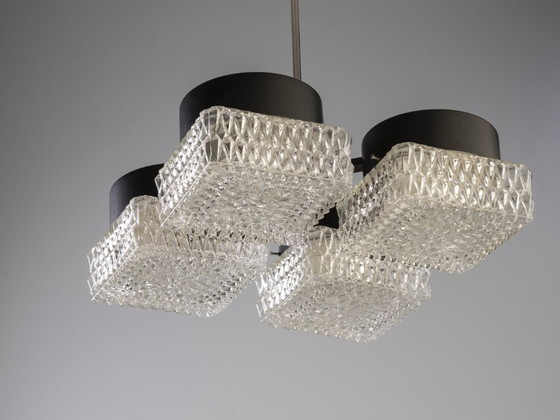 Image 1 of Elegant Four-Light Glass and Metal Chandelier, Napako, 1970s–1980s