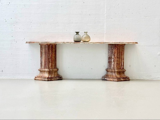 Image 1 of Consolle in marmo rosso-marrone con superficie lucida, Italia