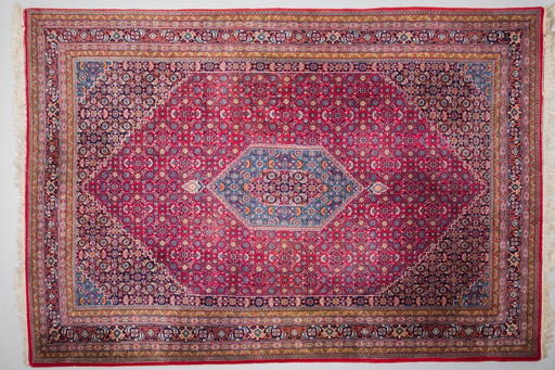  Geometric Bijar Dark Red Rug with Border and Medallion