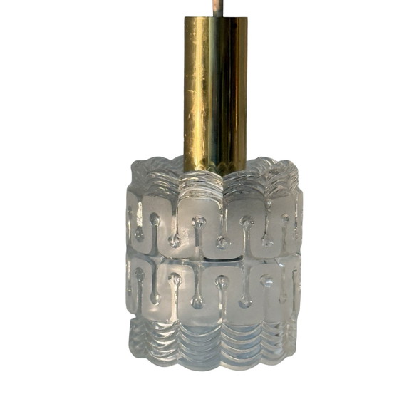 Image 1 of Hillebrand - MCM Hängeleuchte / Kaskade - Kristallglas und Messing - Inklusive passendem Deckenbaldachin