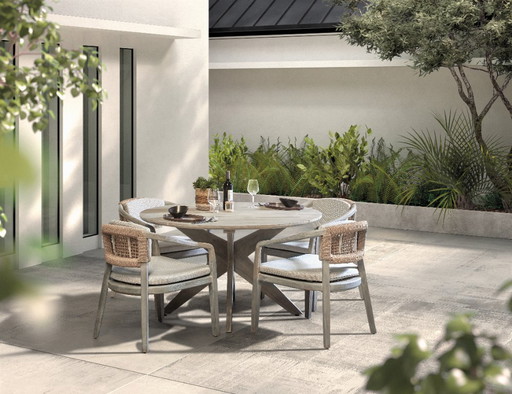 Table ronde en teck gris