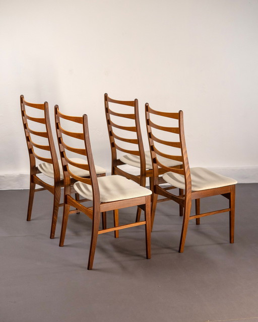 6x Danish Dining Chairs made of Solid Teak and Beige Upholstery