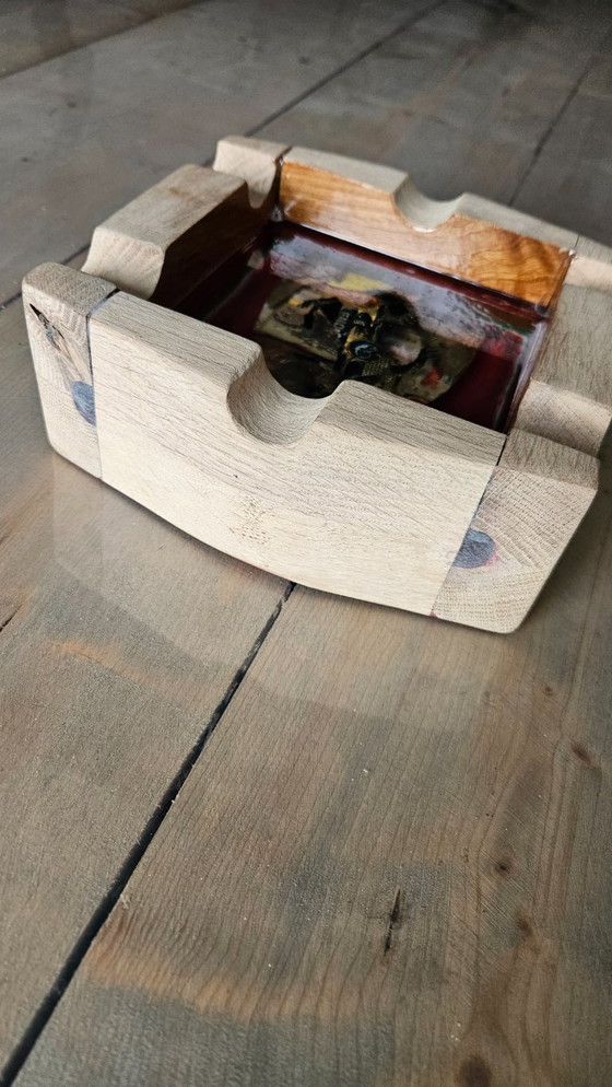 Image 1 of Exclusive Artequi "Ferrari Tribute" Ashtray – Handcrafted from Thin Oak & Epoxy – 1947 Heritage Edition