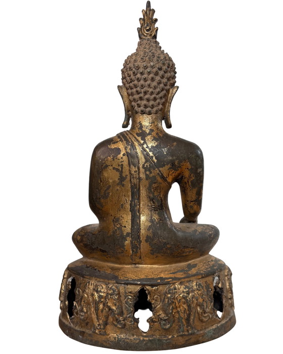 Buddha Lanna del XVIII secolo degno di un museo – Bronzo dorato a fuoco – Base di elefante – 43 cm – Sculture (photo 5 of 9)