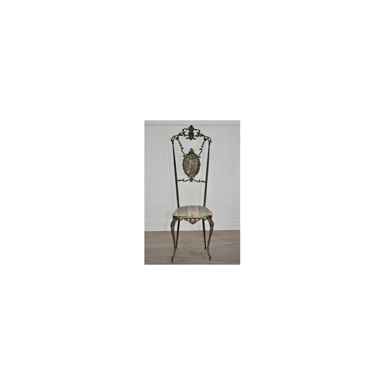 Image 1 of Pair of vintage patinated brass, wrought iron and velvet side chairs, 1970s