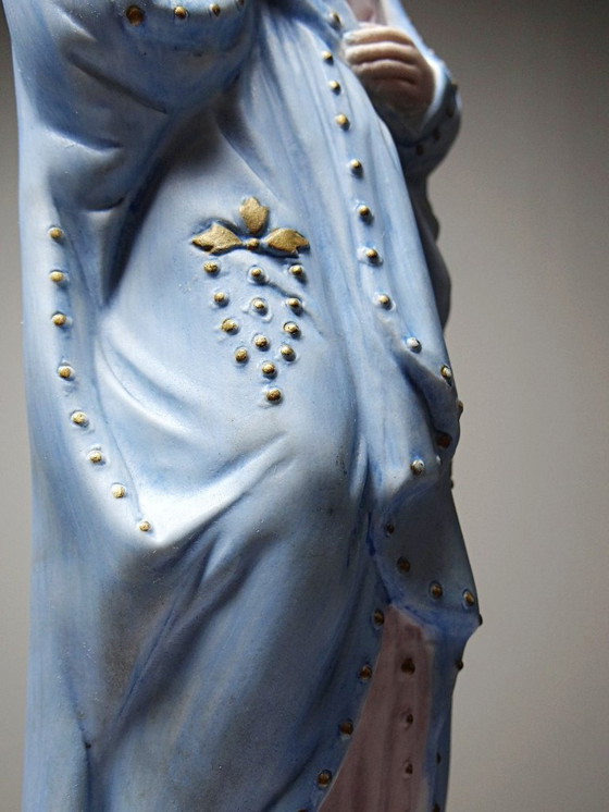 Image 1 of Grande sujet Sainte Vierge au Sacré Coeur en biscuit polychrome ancienne