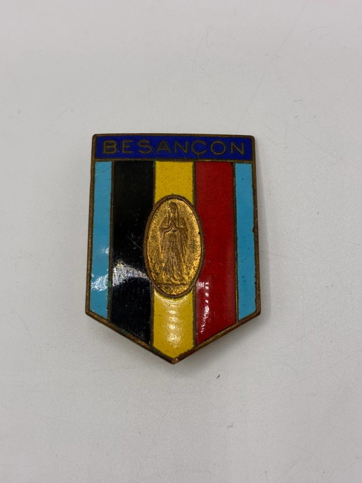 Vintage antieke geëmailleerde Besançon Chobillon Parijs Virgin medaille badge – decoratieve objecten, Metal