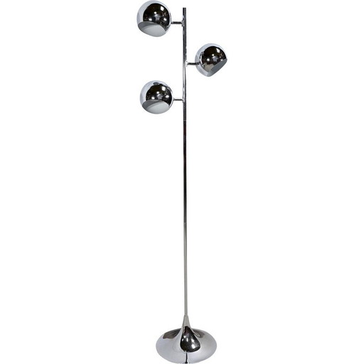 Vintage vloerlamp van verchroomd metaal met 3 armen, 1970