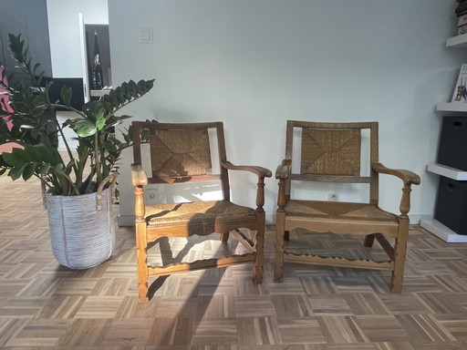 2 Armchairs In The Arts & Crafts Style 1920s, – fauteuils, Wood, Wicker (photo 2 of 15)