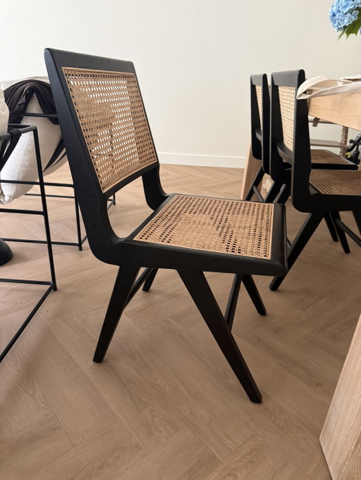3x Schwarze Rattan-Esszimmerstühle