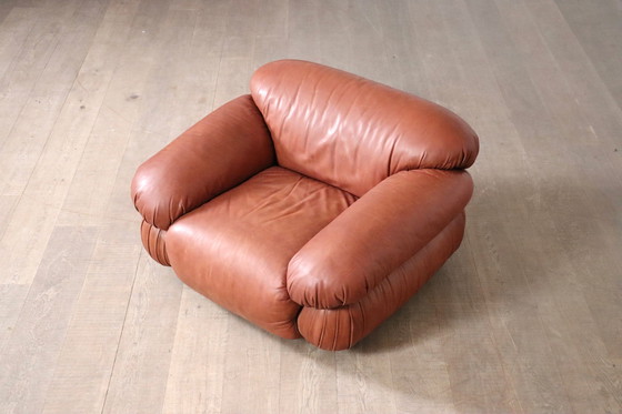 Image 1 of Paar Sesann Lounge Chairs van Gianfranco Frattini in cognac leer voor Cassina Italië 1969