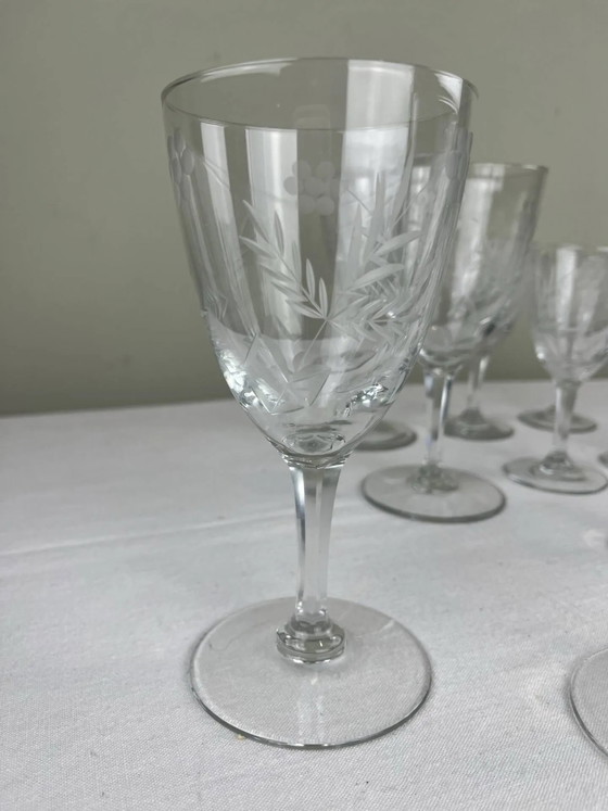 Set antiker gravierter Gläser – Gläser & Karaffe, Crystal, Glass (photo 4 of 9)