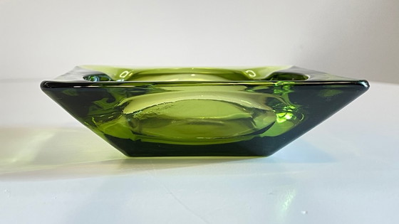 Image 1 of Geometric Glass Ashtray Vintage Green
