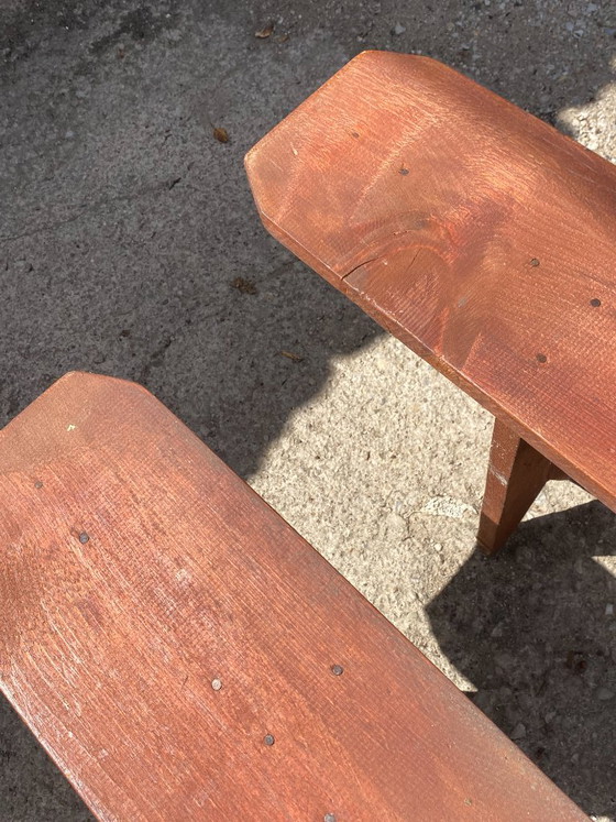 Par de bancos rústicos de madera maciza de 250 cm para mesa de campo de estilo años 50. – Wood (photo 9 of 18)