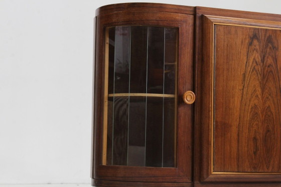 Vintage Art Deco Sideboard 1930s, Wood, Glass, Brown (photo 8 of 11)