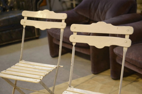 Set of 4 folding garden chairs from the 1960s. – Garden furniture, Wood, polished steel, Vintage (photo 8 of 10)