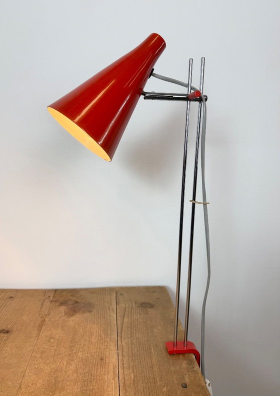 Vintage Red Table Lamp by Josef Hůrka for Lidokov, 1960s – Iron, Chrome (photo 18 of 21)