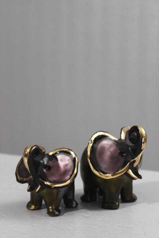 Romolo Verzolini & Studio Errevi - Coppia di elefanti in ceramica nera e oro, anni '70