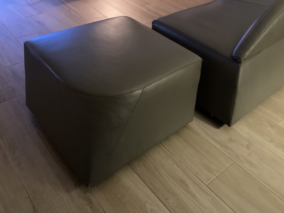 Image 1 of Banque Leolux Morena + hocker, couleur taupe leer