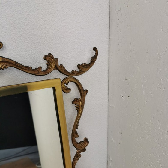 Image 1 of Vintage goudkleurige messing spiegel kuifspiegel schouwspiegel