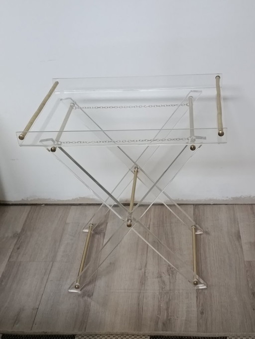 Table pliante avec plateau plexiglas laiton 1970s