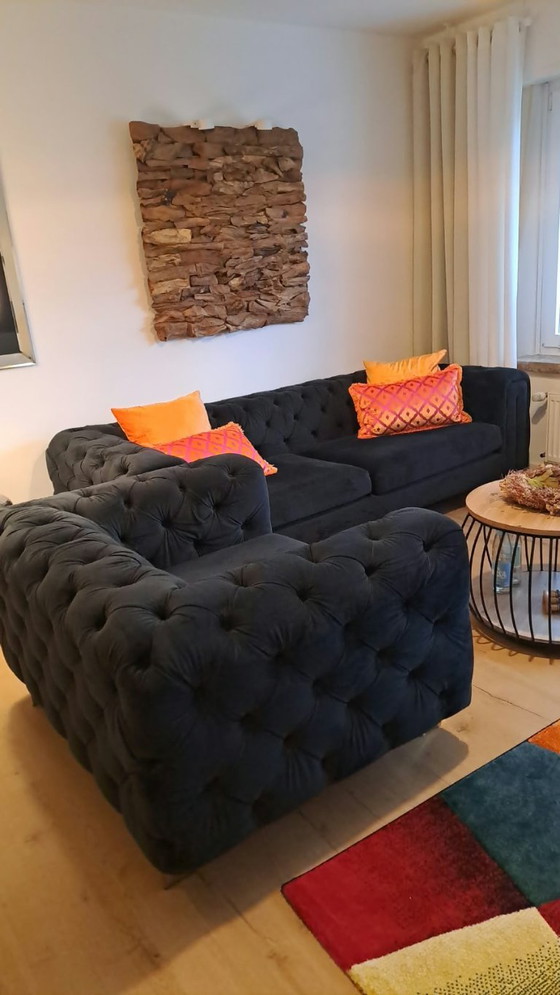 Sofa mit einem Sessels – Sofagarnitur, Samt (photo 5 of 6)