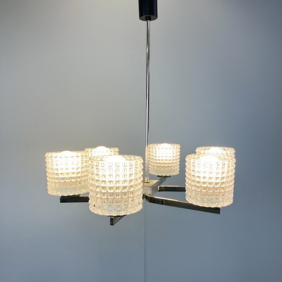 Image 1 of Six-light chandelier by Kaiser Leuchten, chrome, glass, 1960s